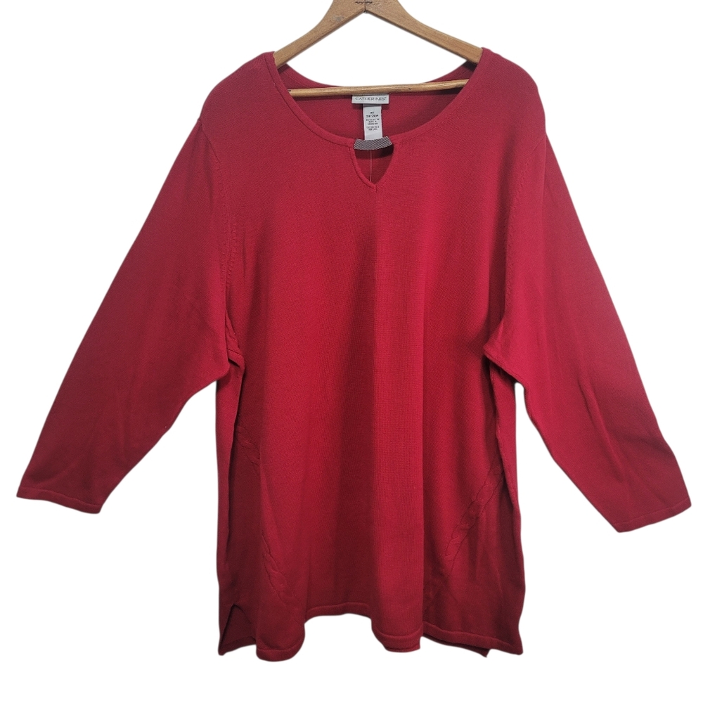 Catherine's Red Classic Cotton Pullover Sweater With Neck Detail Size 3X NWT